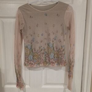 Vintage Floral Sparkly Mesh Long Sleeve Top